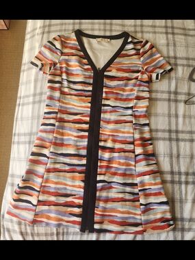 Tory Burch Multicolor Striped Mini Dress — Orange, Blue, Red, Black